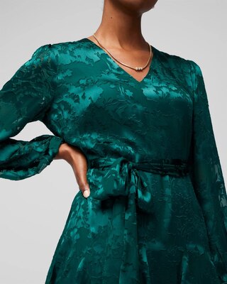 Long Sleeve Burnout V-Neck Godet Dress