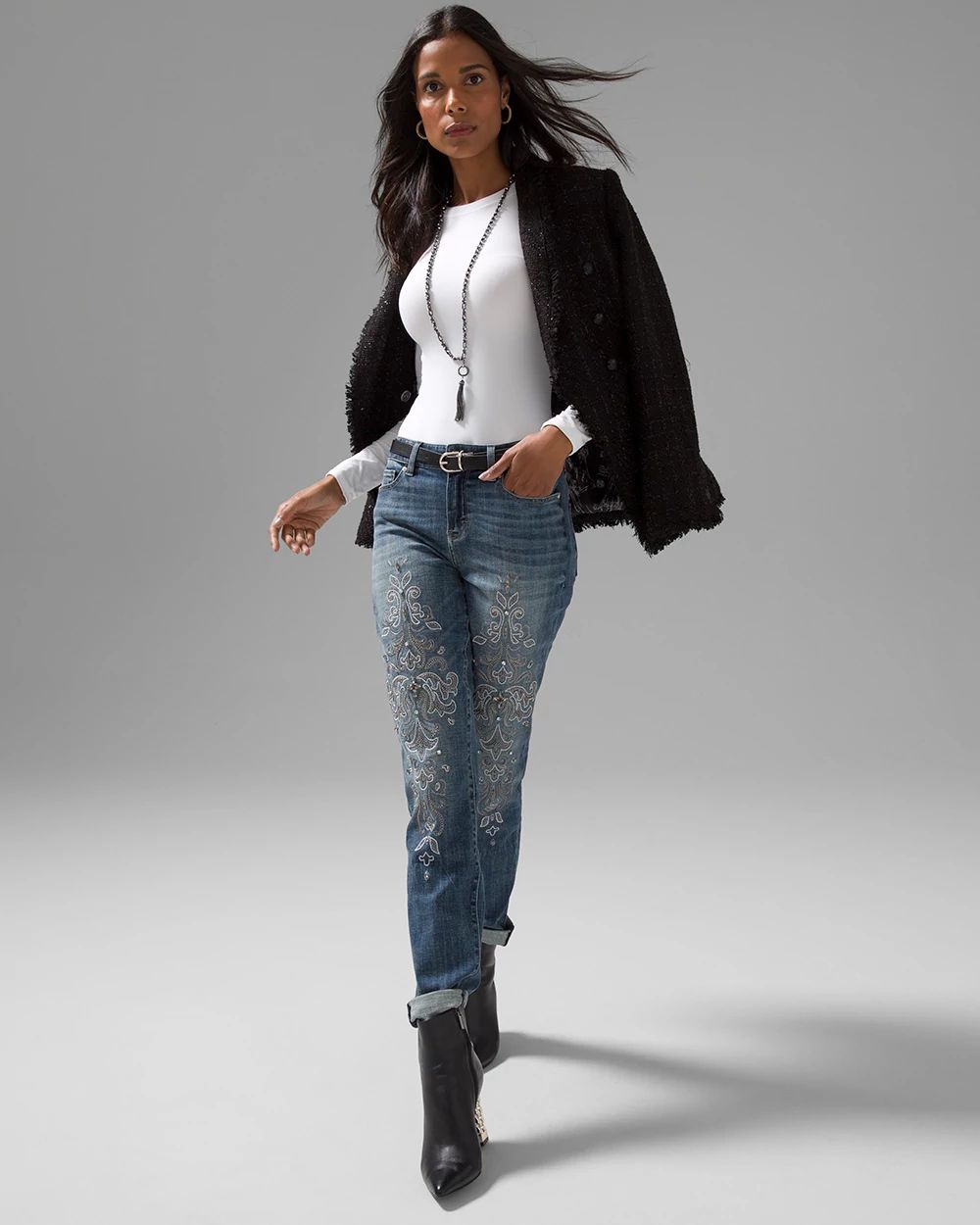 Mid-Rise Everyday Soft Denim™ Embroidered Girlfriend Jeans