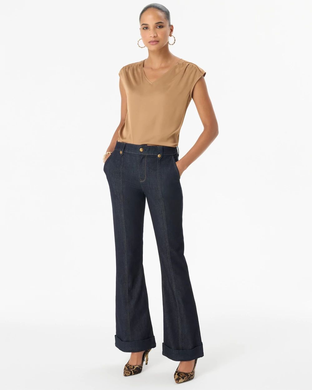 Petite Cuffed High-Rise Flare Jean