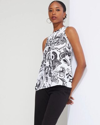 Outlet WHBM Pleated Split-Neck Shell
