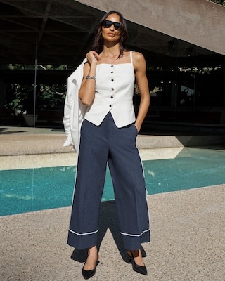 Denim-Look High Rise Wide Leg Crop