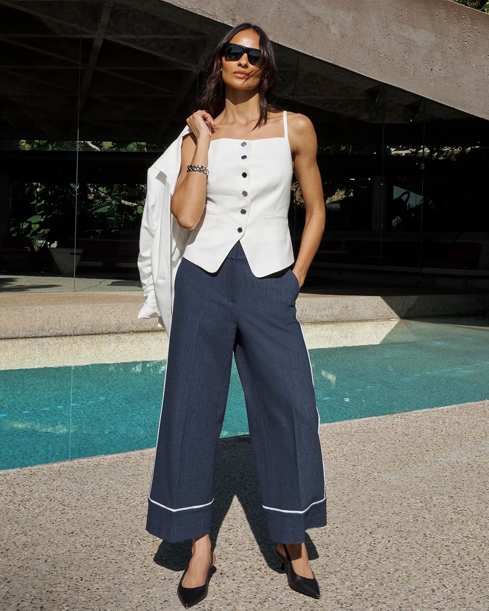 Denim-Look High Rise Wide Leg Crop