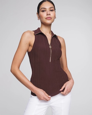 Half Zip Rib Halter Sweater Tank
