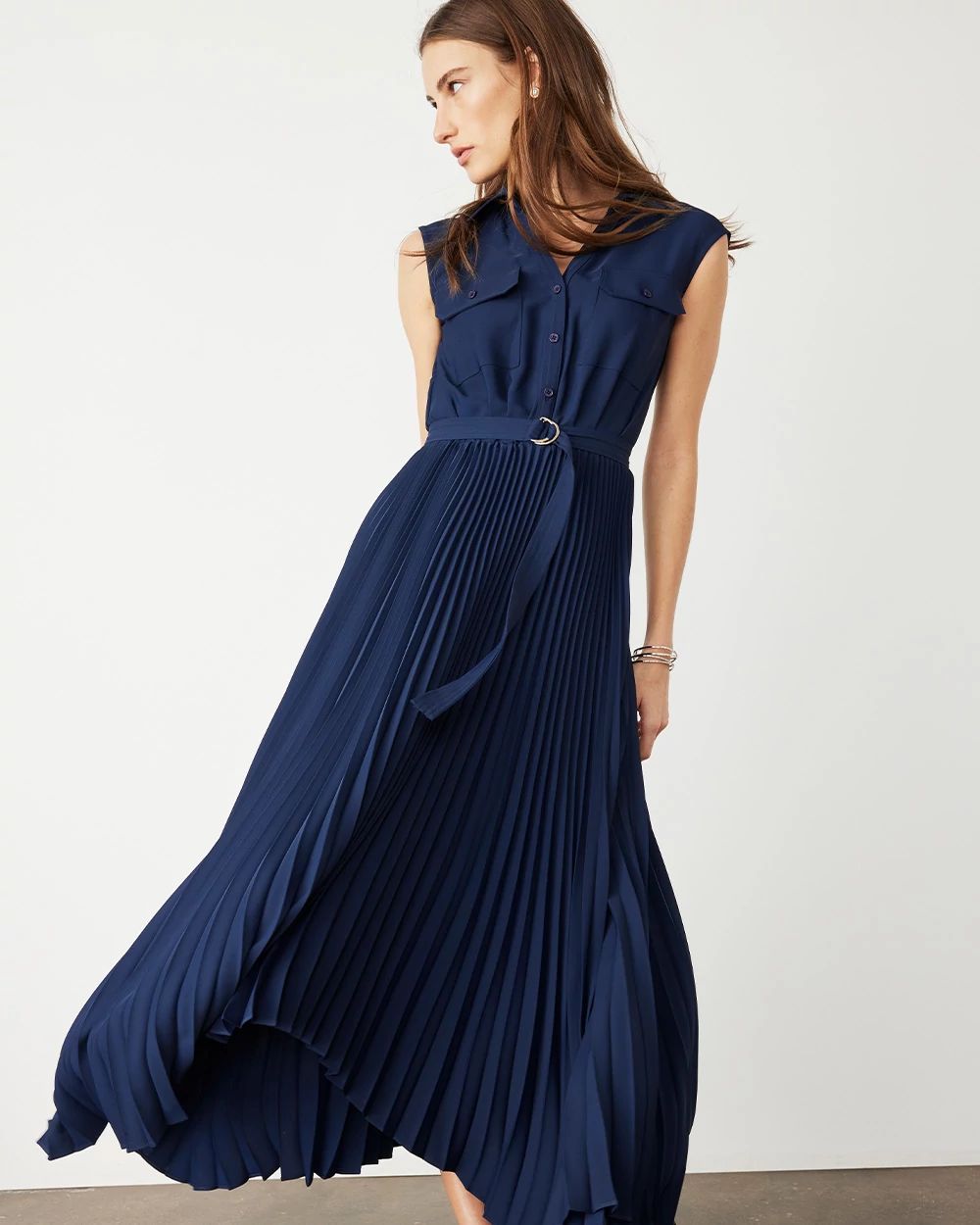 Petite Pleated Shirt Dress click to view larger image.
