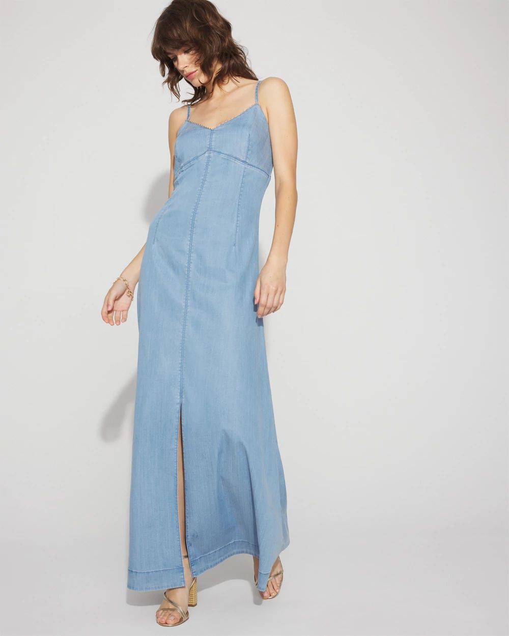 Chain Detail Denim Maxi Dress