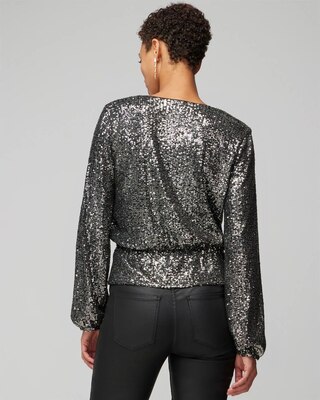 Long Sleeve Sequin Surplice Top
