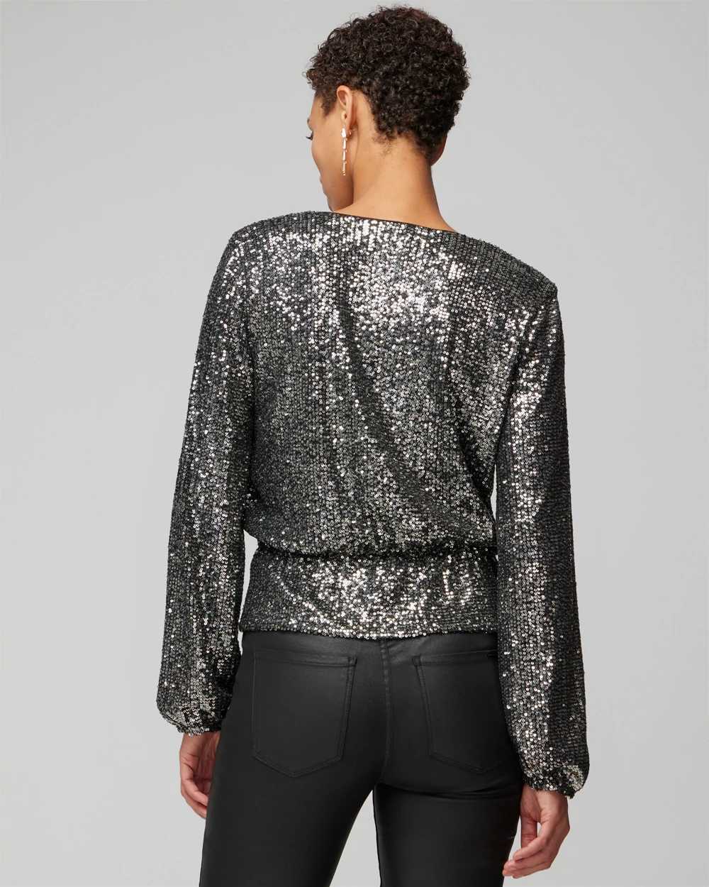 Long Sleeve Sequin Surplice Top click to view larger image.