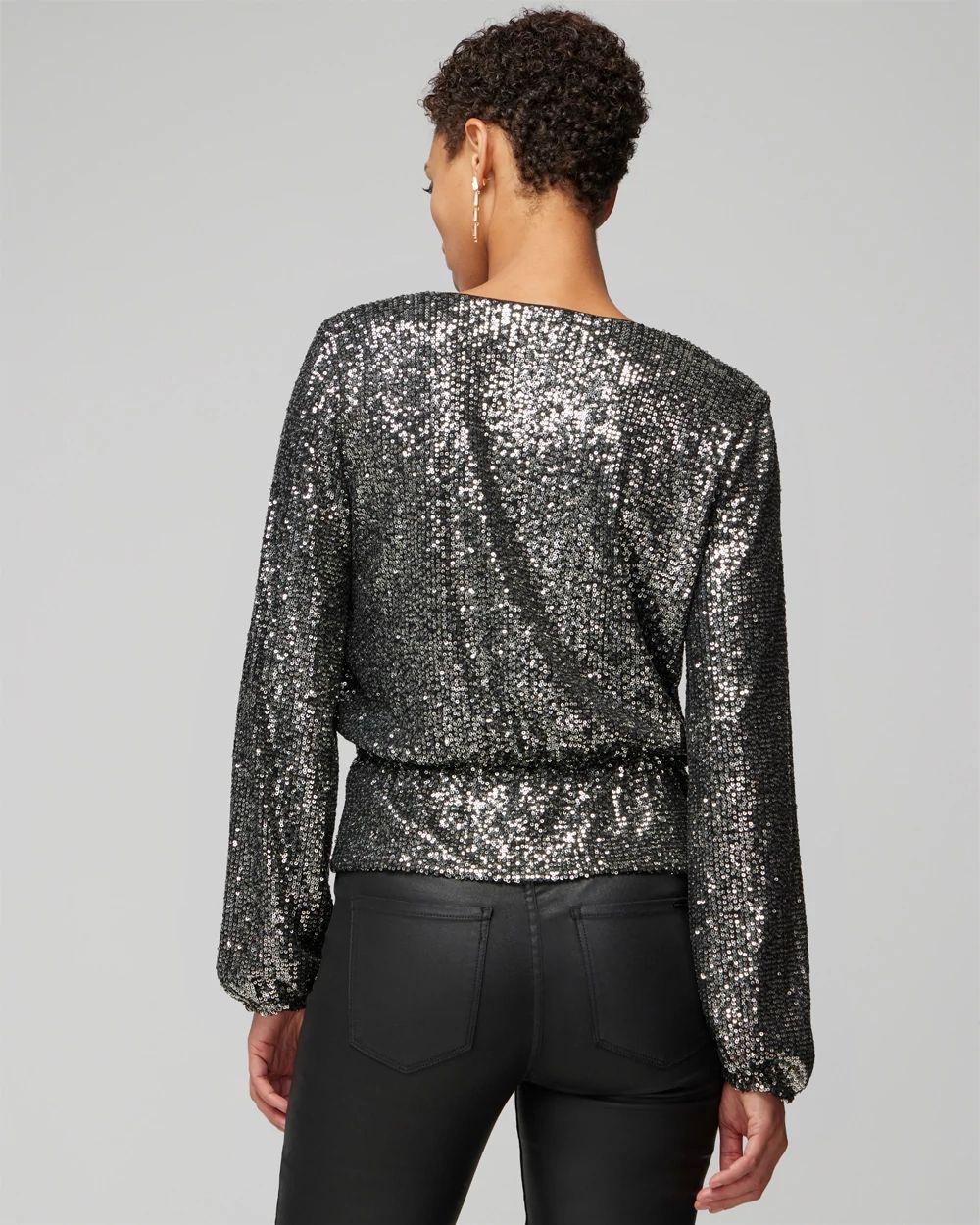 Long Sleeve Sequin Surplice Top