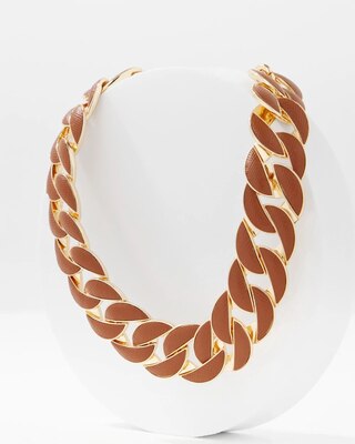 Cognac Textured Leather Link Necklace click to view larger image.