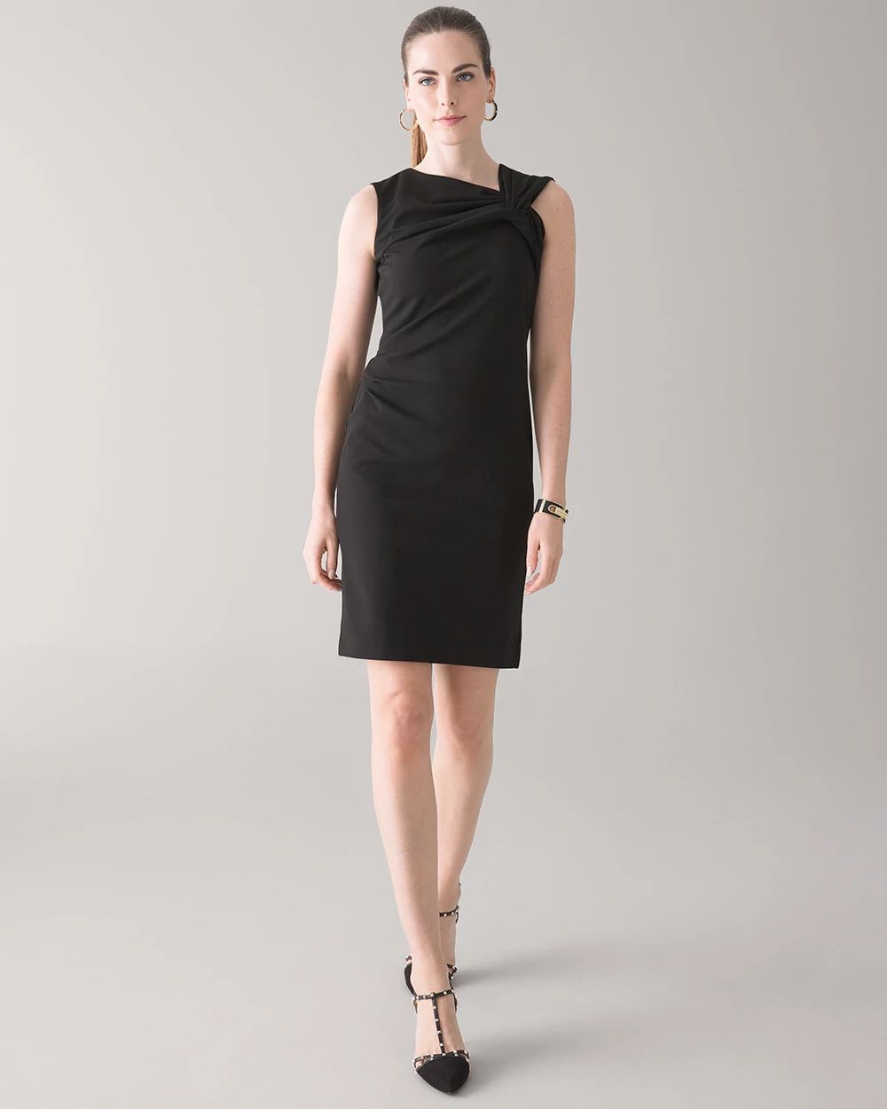 Asymmetrical Neck Black Dress click to view larger image.