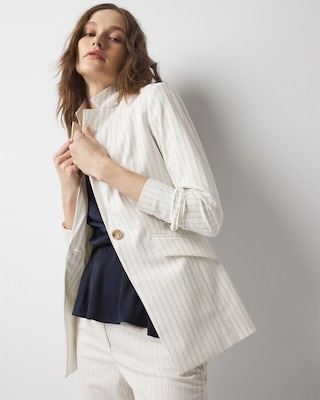 Petite WHBM® One-Button Blazer in Pinstripe click to view larger image.