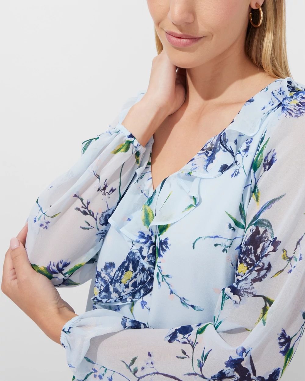 Outlet WHBM Long Sleeve Ruffle Blouse