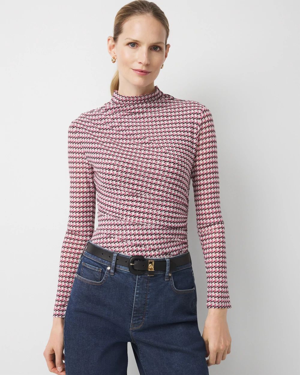 Ruched Mesh Long Sleeve Top