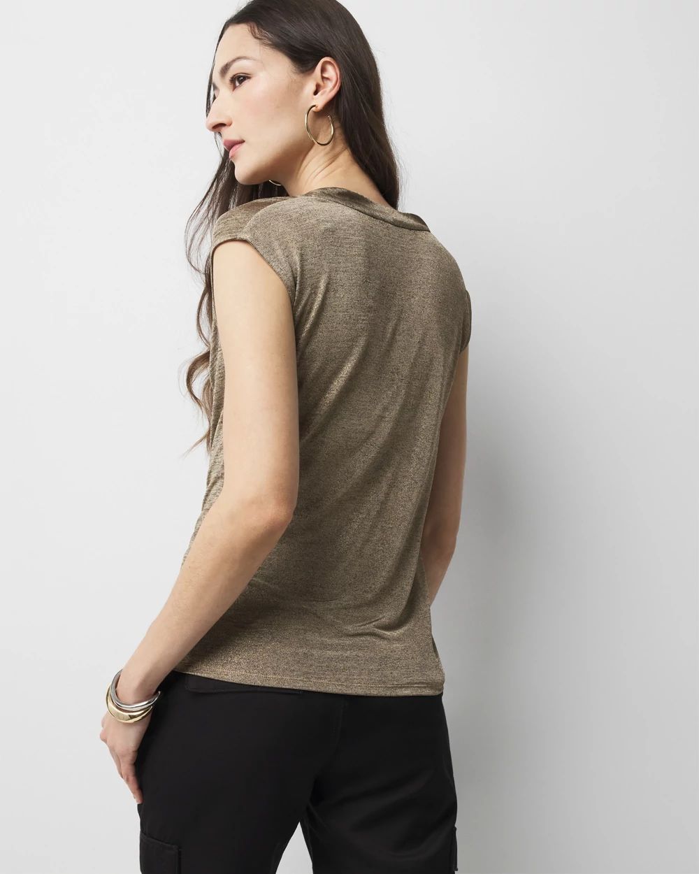 Metallic Drape Neck Top