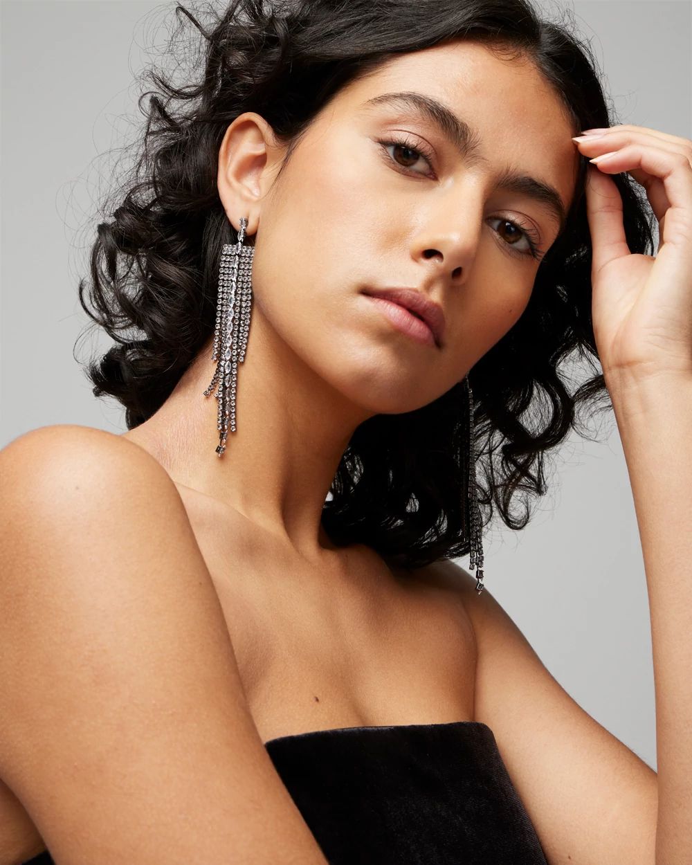 Hematite Fringe Crystal Statement Earring