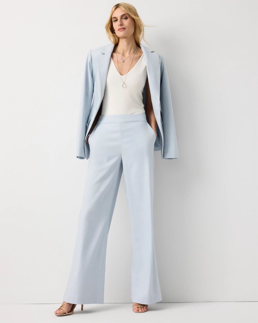 Crosshatch Flat-Front Wide Leg Pant