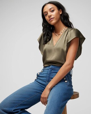 Flutter-Sleeve V-Neck Top