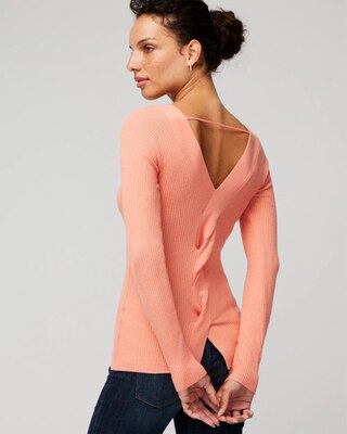 Long Sleeve Ribbed Twist Back Sweater click to view larger image.