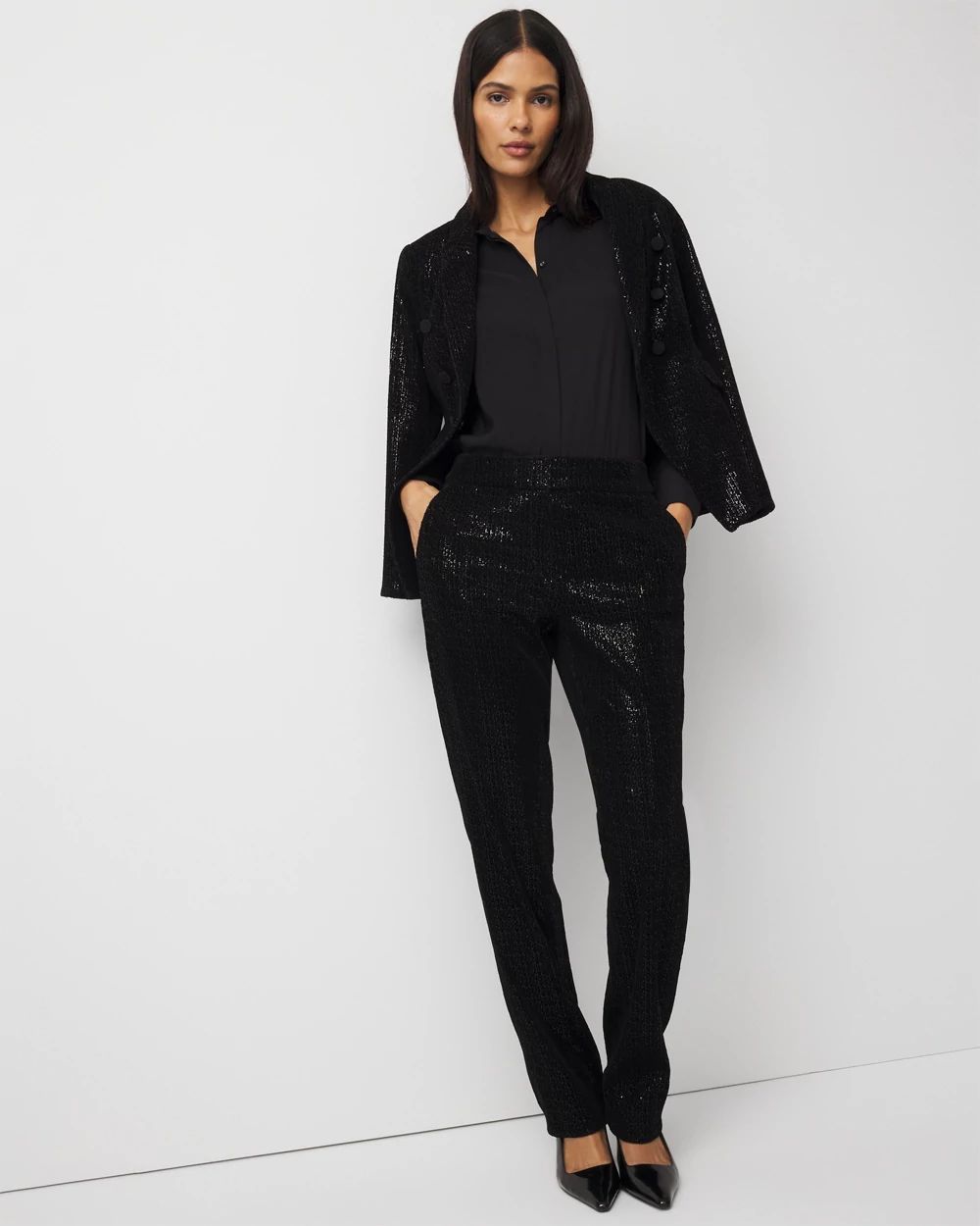 Zoey Sequin Velvet Straight Pant