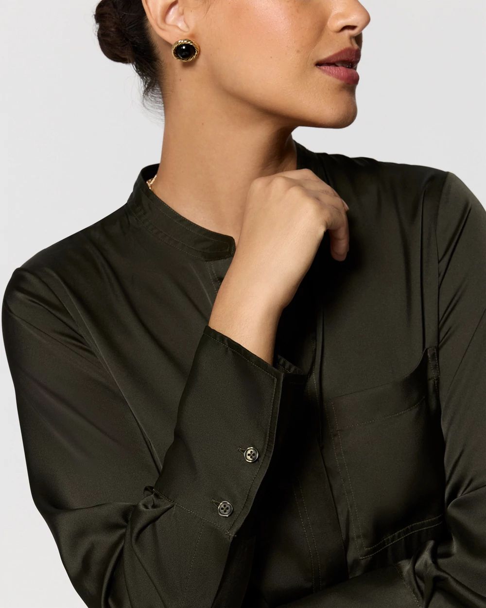 Pocket Detail Satin Shirt click to view larger image.