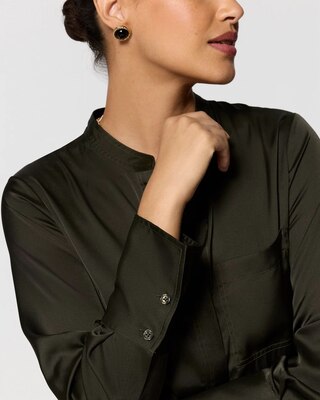Pocket Detail Satin Shirt click to view larger image.