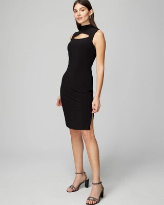 Petite Sleeveless Mockneck Cutout Matte Jersey Midi Dress