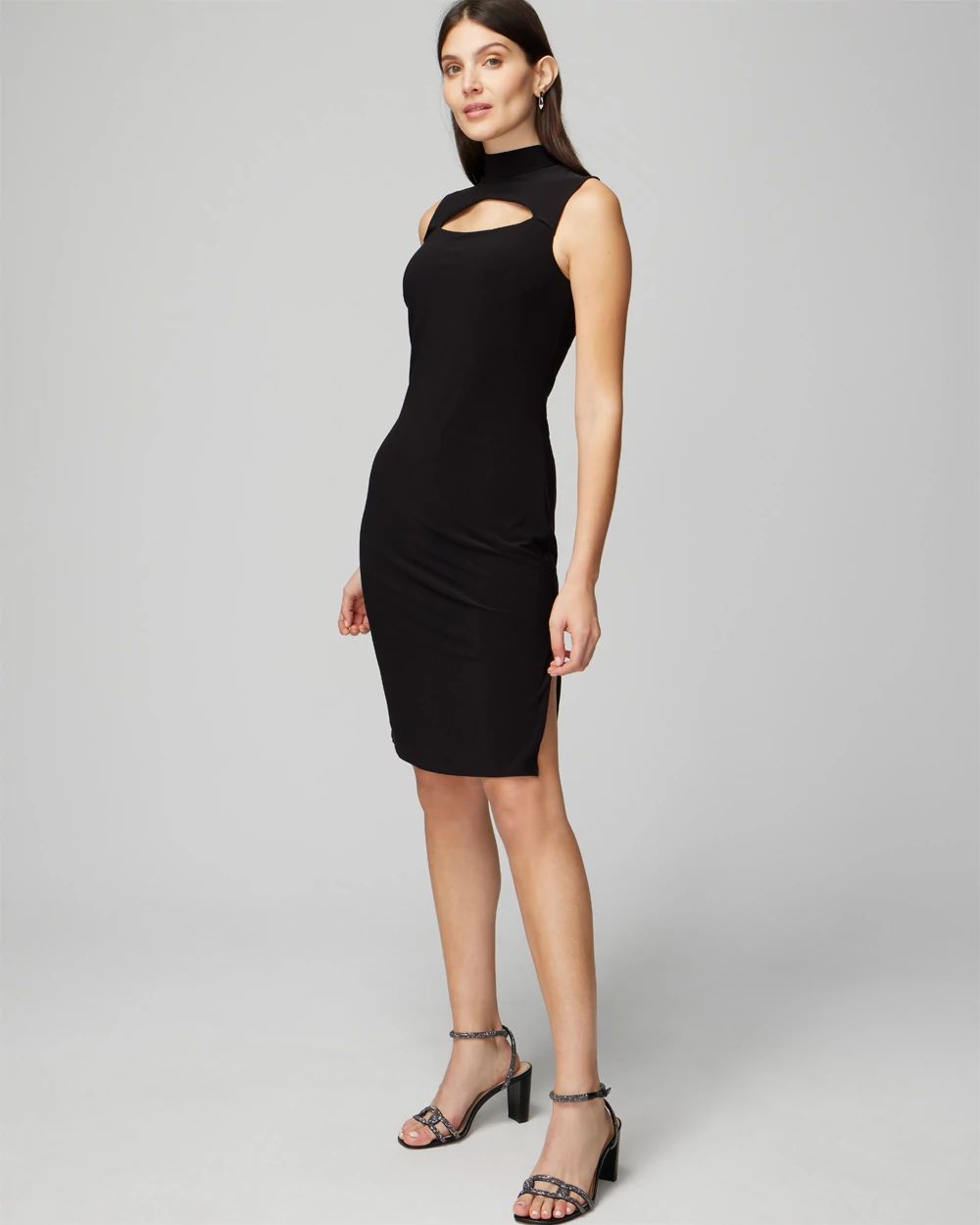 Petite Sleeveless Mockneck Cutout Matte Jersey Midi Dress