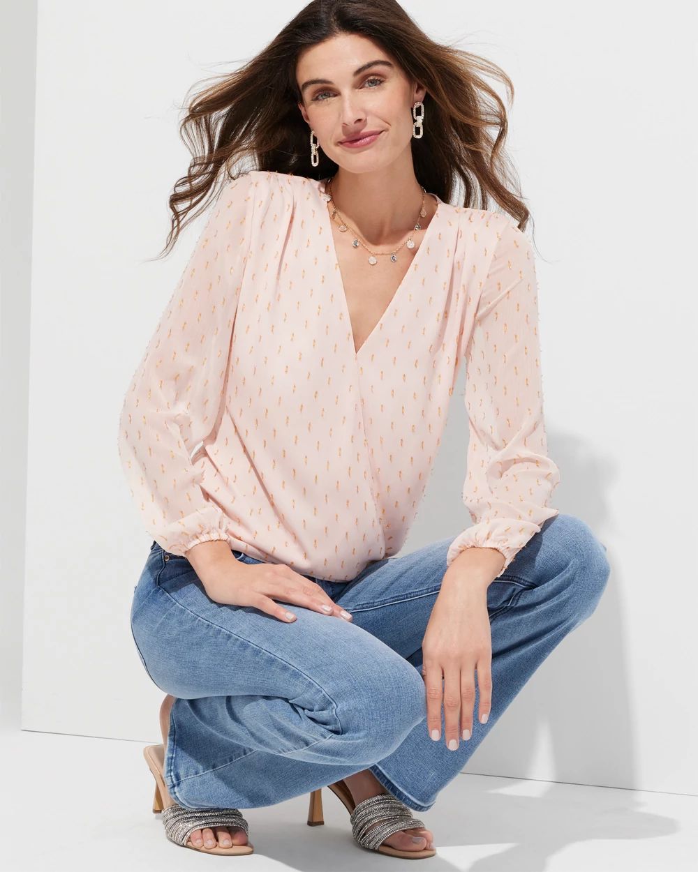 Outlet WHBM Long Sleeve Clip Surplice Blouse