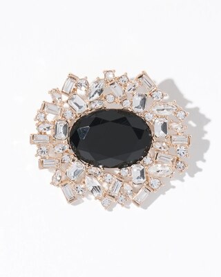 Art Deco Gold Crystal + Jet Brooch
