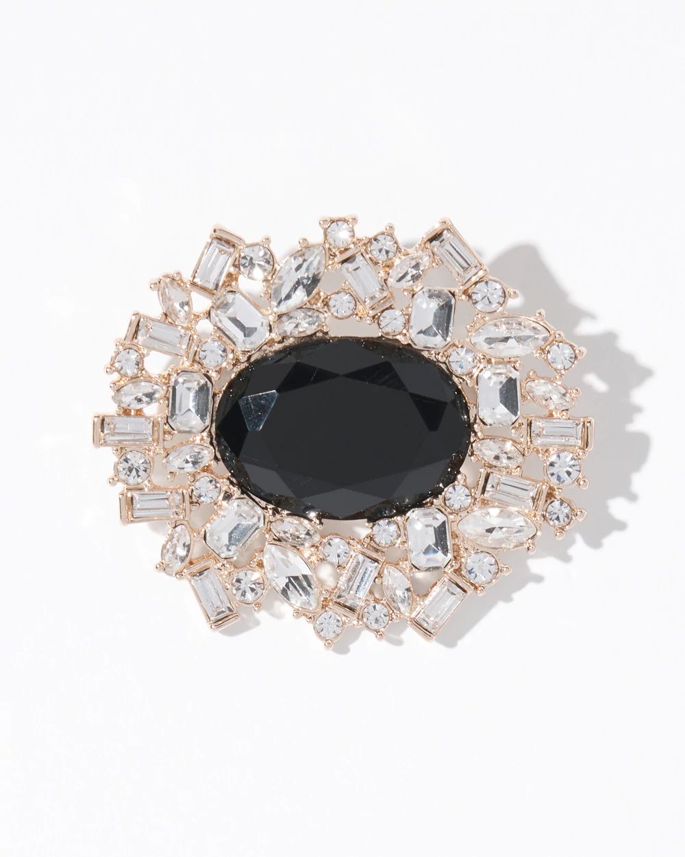 Art Deco Gold Crystal + Jet Brooch