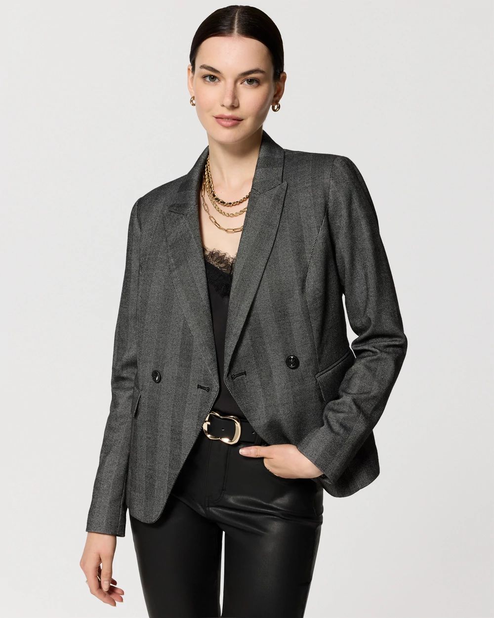 Petite Herringbone WHBM® Cropped Two-Button Studio Blazer