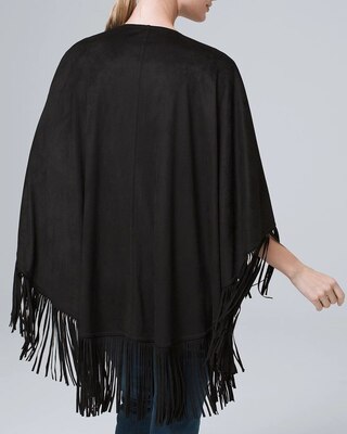 Fringe-Trimmed Faux-Suede Ruana Wrap