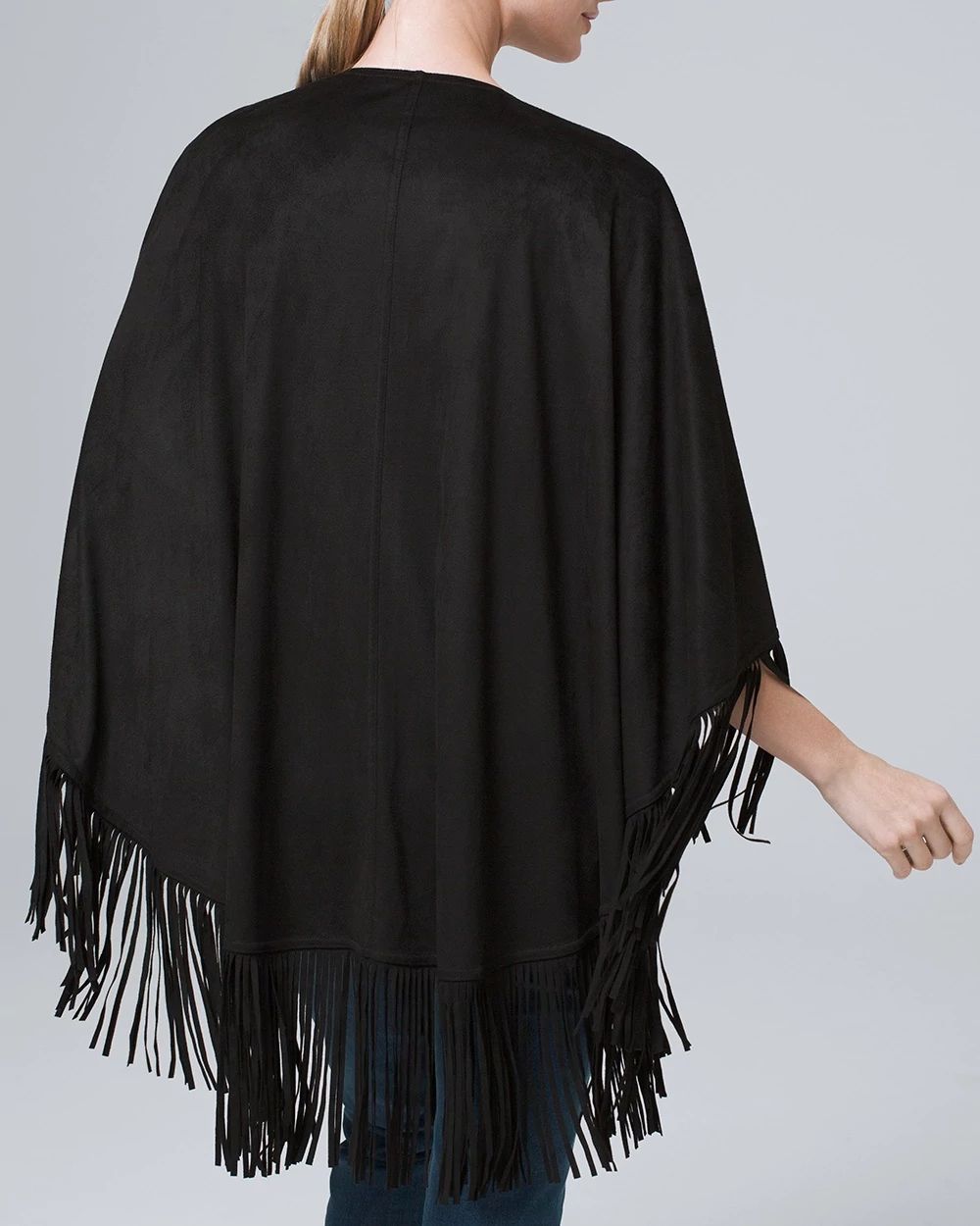 Fringe-Trimmed Faux-Suede Ruana Wrap