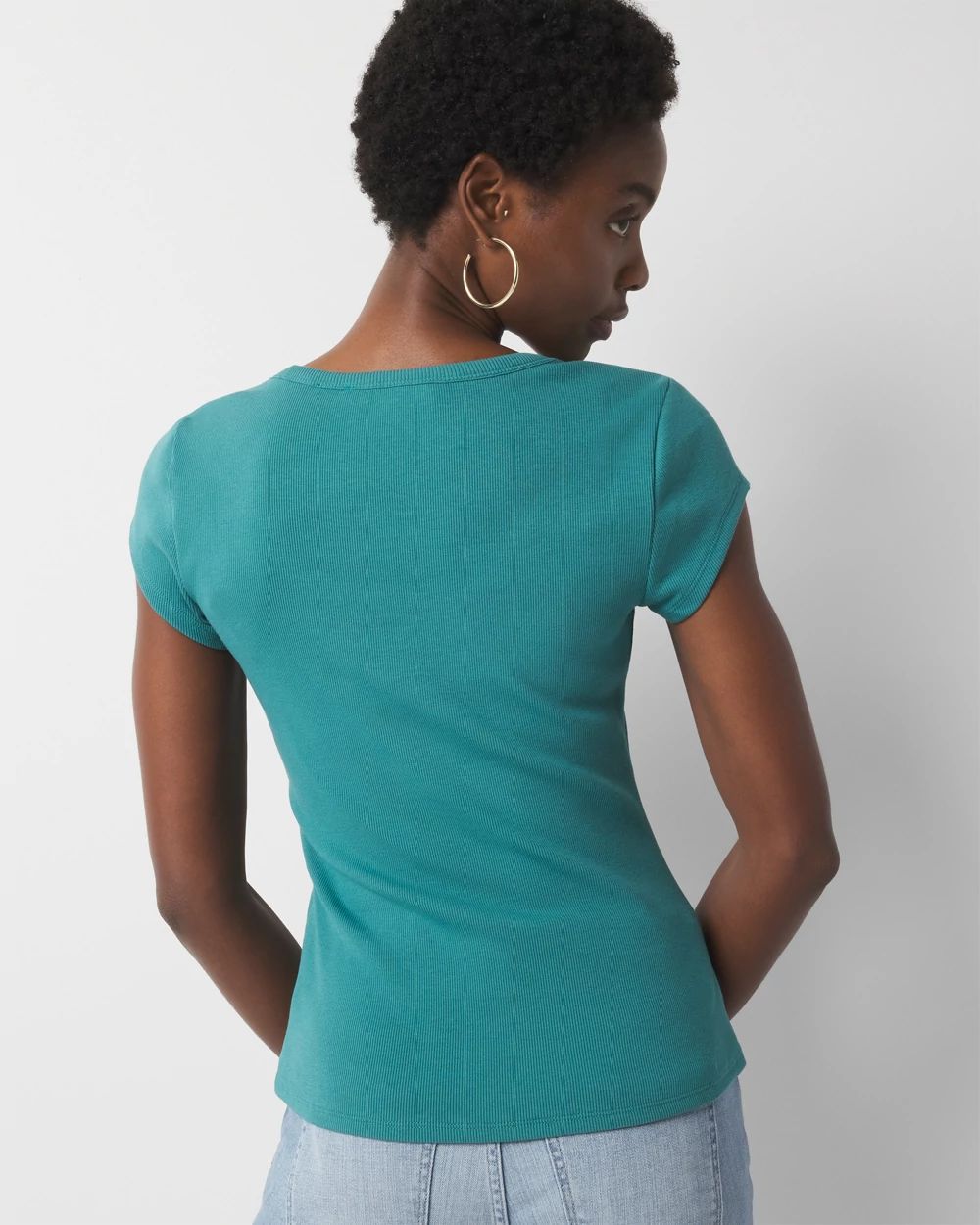 WHBMFORME™ Ribbed Stretch Scoop Neck Tee
