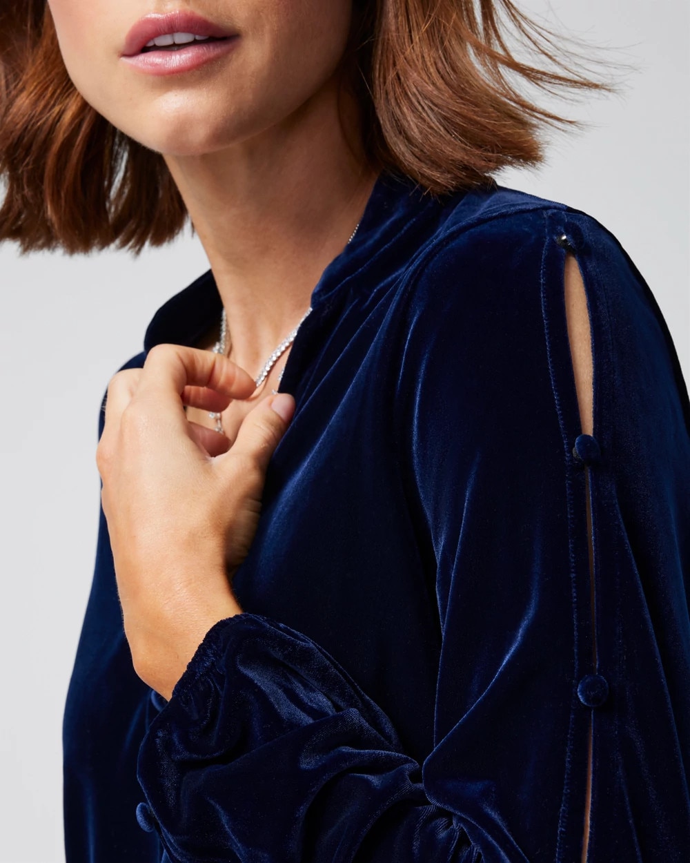 Long Sleeve V-Neck Velvet Blouse