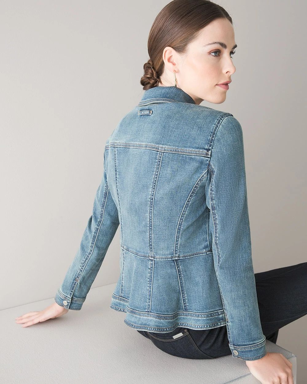 Petite Everyday Soft Denim Peplum Trucker Jean Jacket