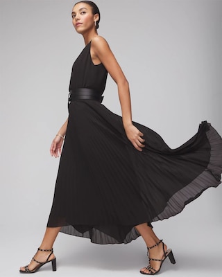Sleeveless Smocked V-Neck Pleated Midi Dress