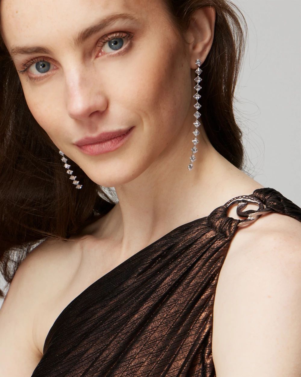 One-Shoulder Bronze Pleated Maxi Dress