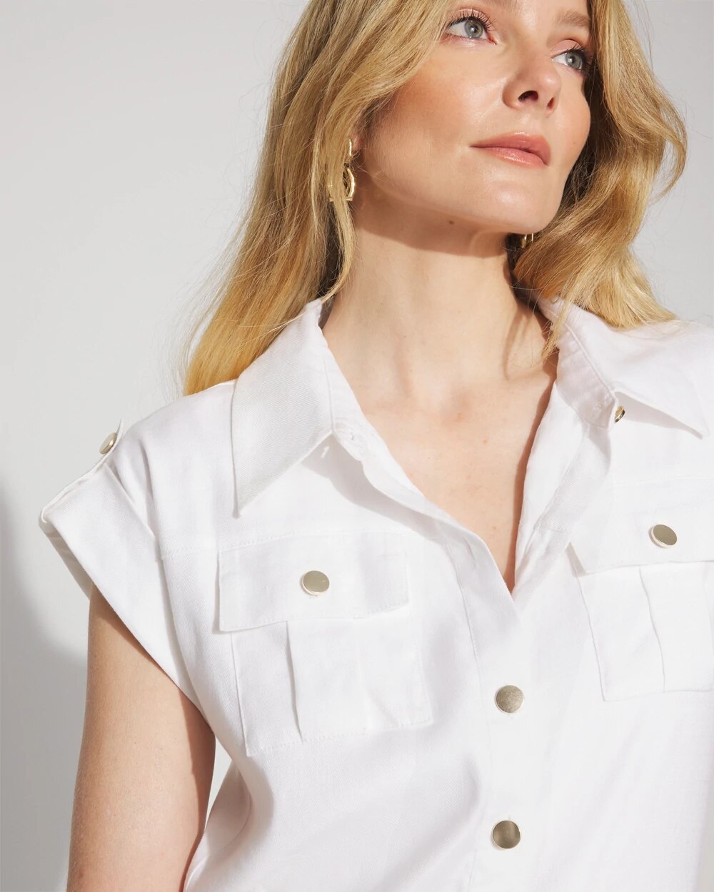 Linen-Blend Short-Sleeve Utility Jumpsuit