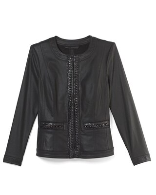 Coated Denim Jacket with Chain Detail