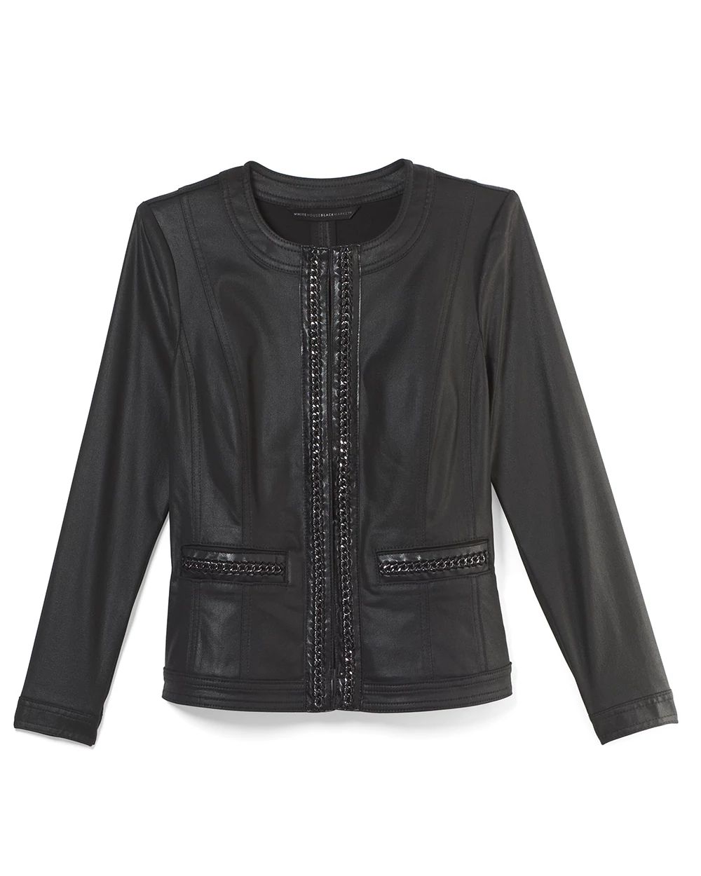 Coated Denim Jacket with Chain Detail