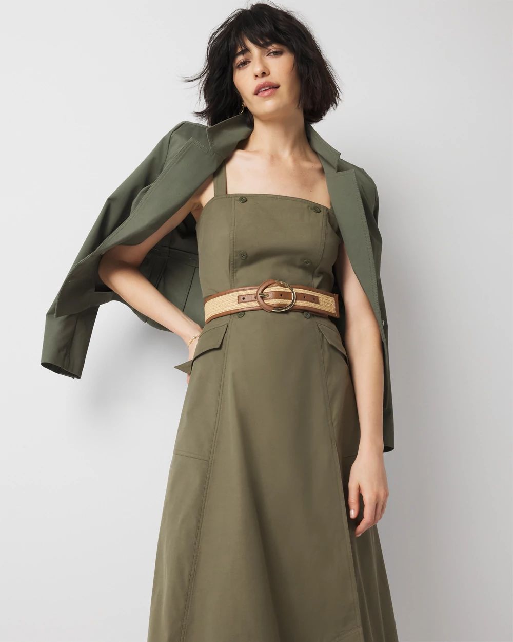 Asymmetric Trench Midi Dress