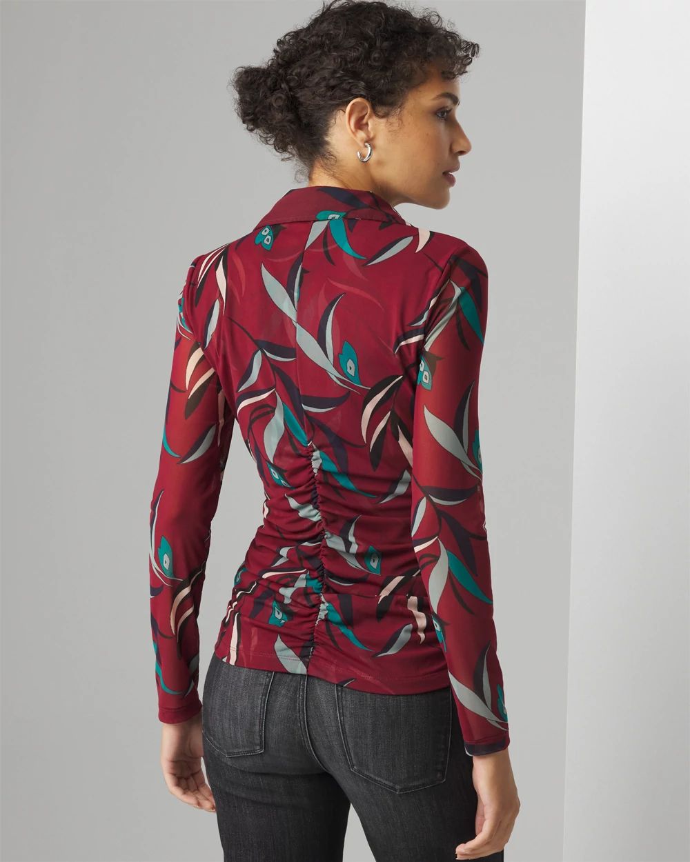 Mesh Ruched Long Sleeve Shirt