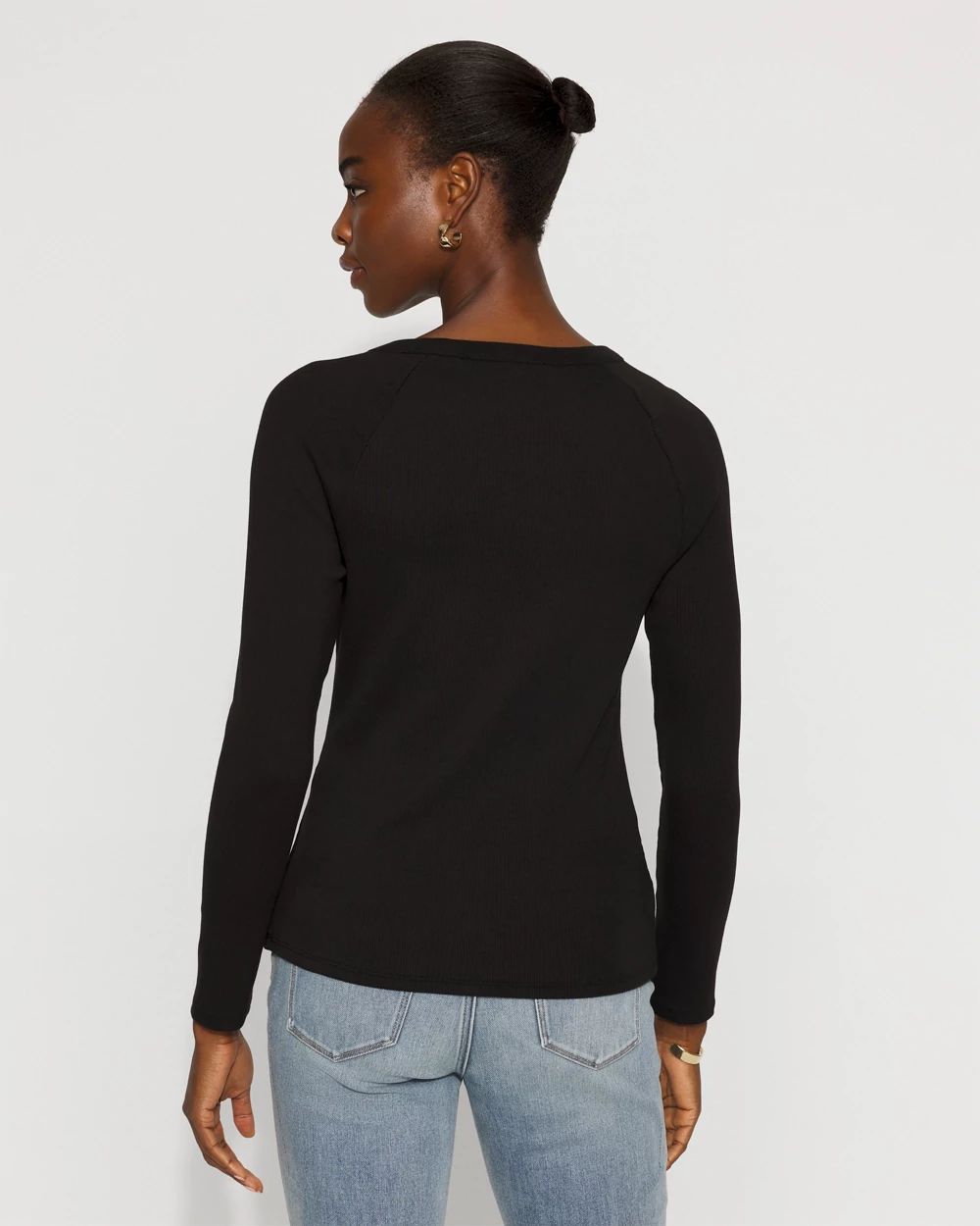 WHBM FORME™ Ribbed Stretch Button Long-Sleeve Tee