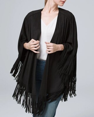 Fringe-Trimmed Faux-Suede Ruana Wrap