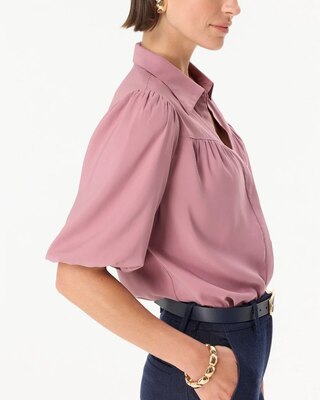 Matte Satin Y-neck Button Front Shirt click to view larger image.