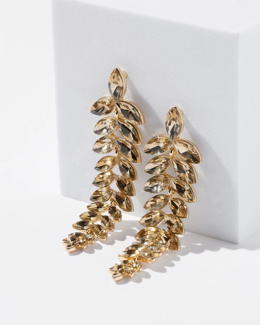Gold Crystal Leaf Statement Earrings click to view larger image.