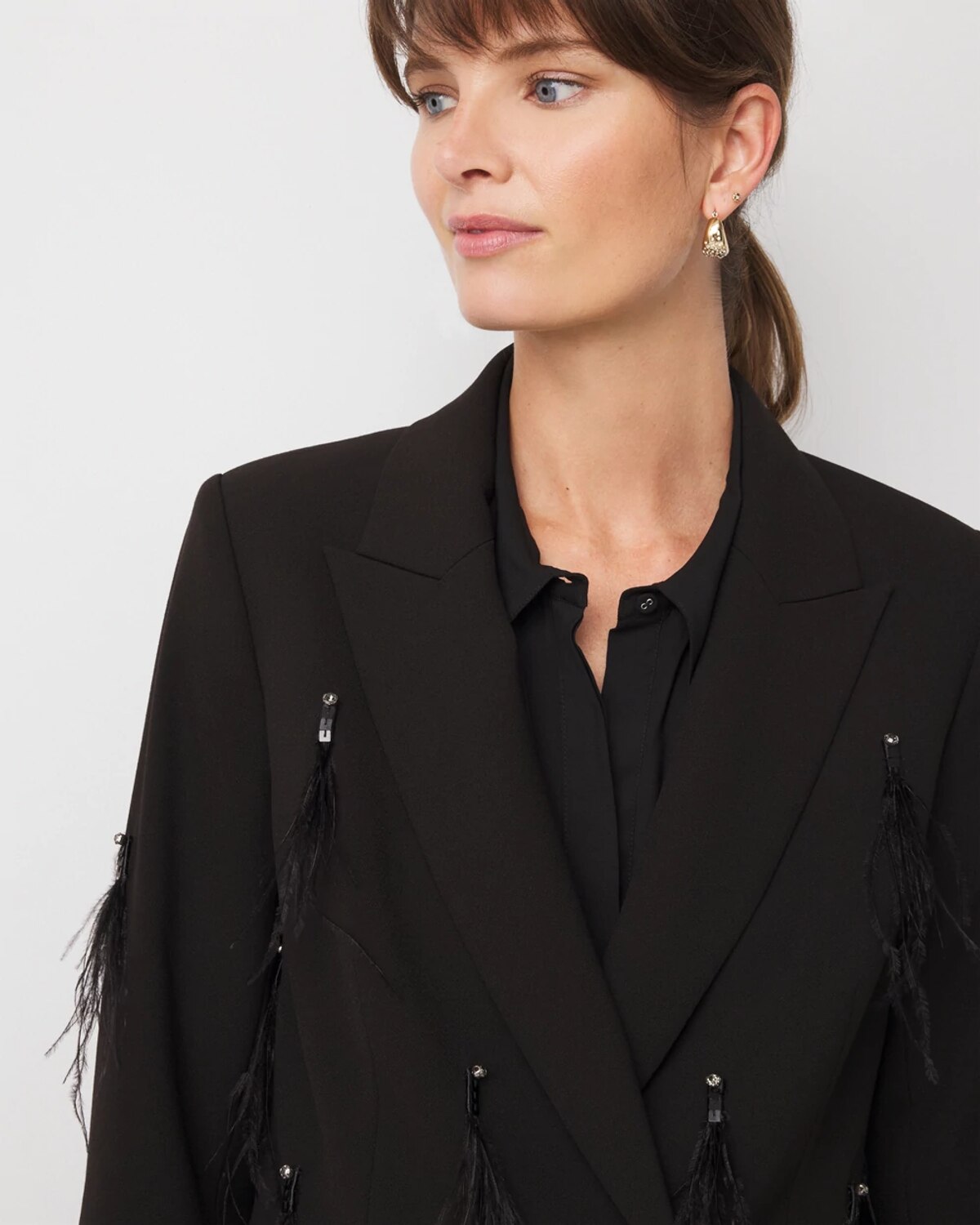 White House Black Market Feather Embellished Double-breasted Blazer In Black