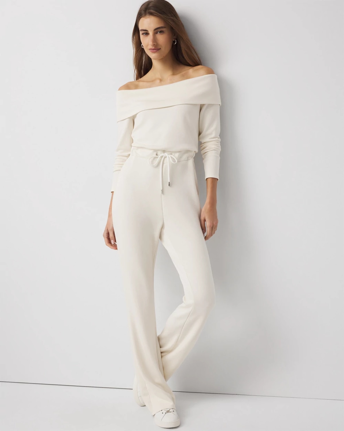White House Black Market Petite Off-the-shoulder Fold-over Jumpsuit In White