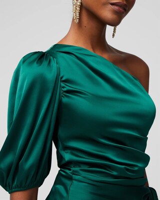 One Shoulder Satin Tie Blouse